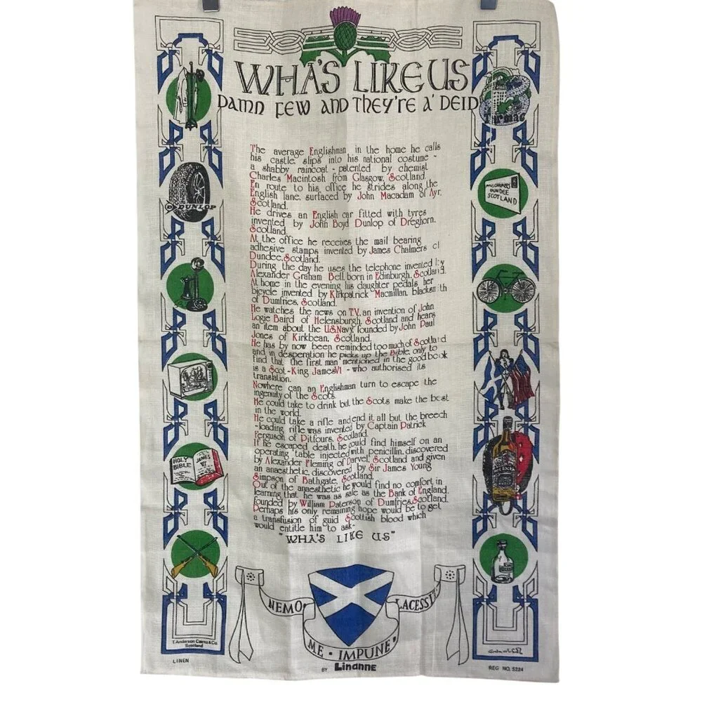 2 Vintage Scottish Linen Tea Towels Linanne Glen Appin Kitchen Unused Scotland